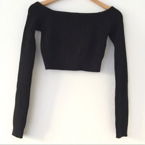 Lovers + Friends Long Sleeve Crop Top Black Knit